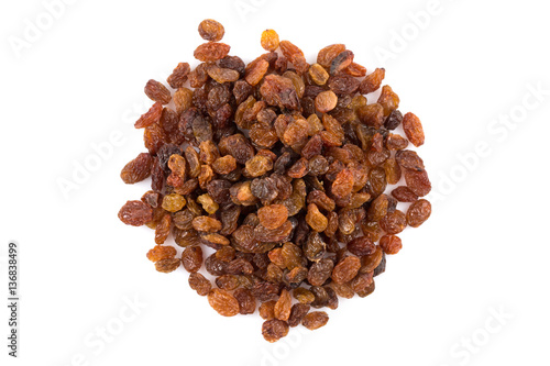 Sweet raisins on white