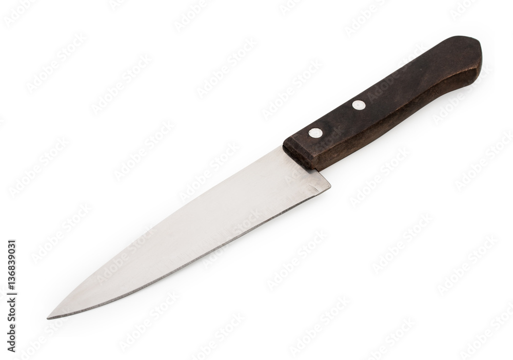 Chef's kitchen knife with wooden handle isolated on white backgr Chef's kitchen knife with wooden handle isolated on white backgr