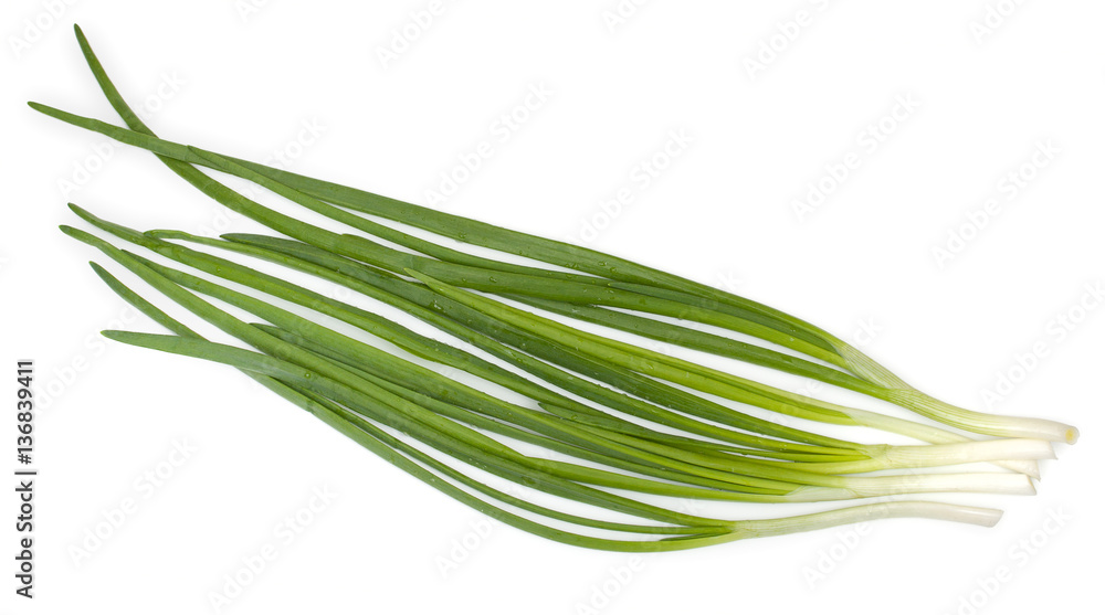 Ripe green spring onions isolated on a white background. Ripe green spring onions isolated on a white background.