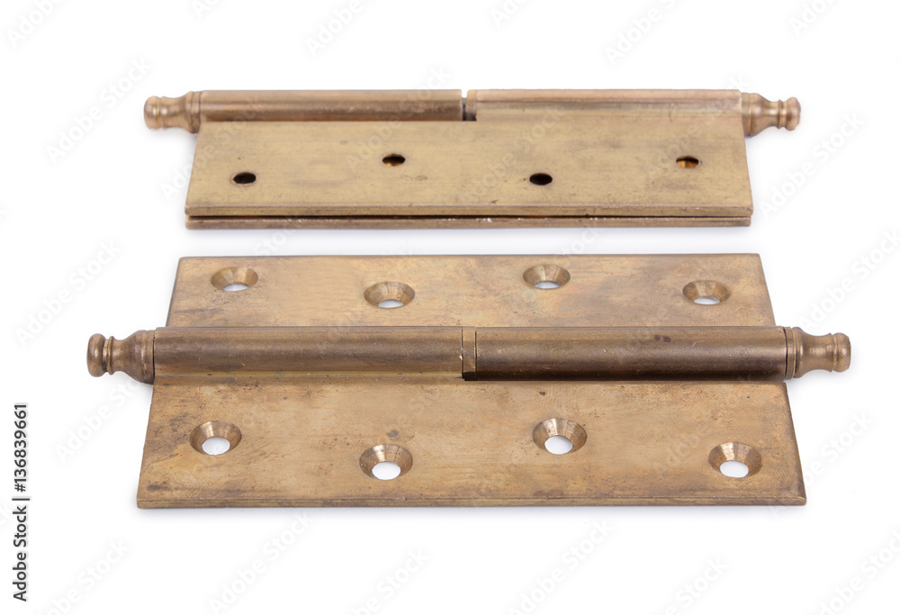 Pair of old hinges isolated on a white