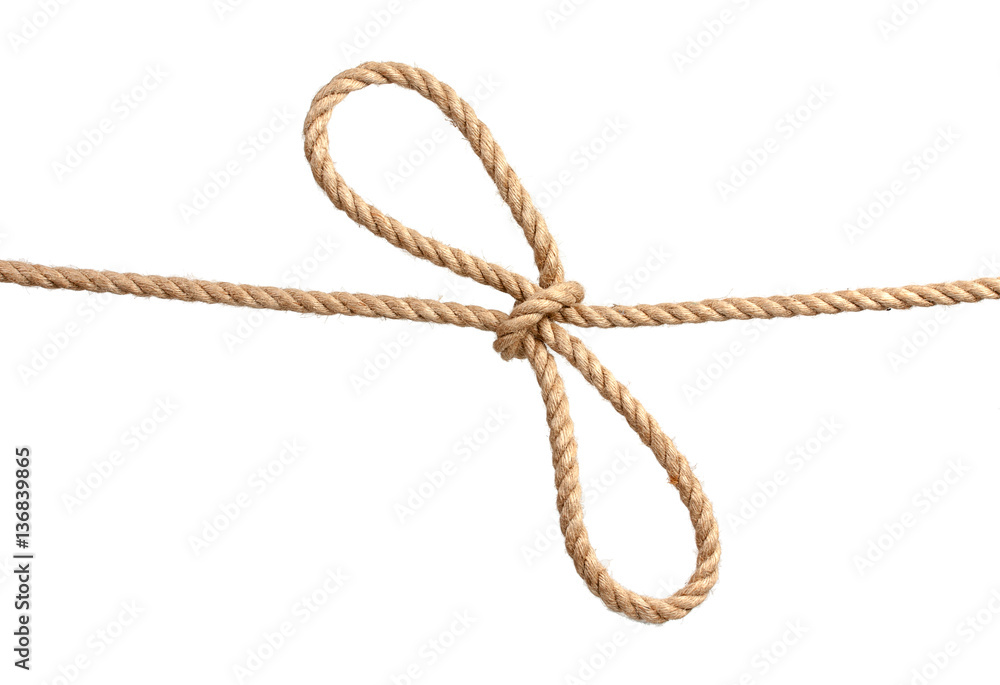 Rope with bowknot, isolated on white.