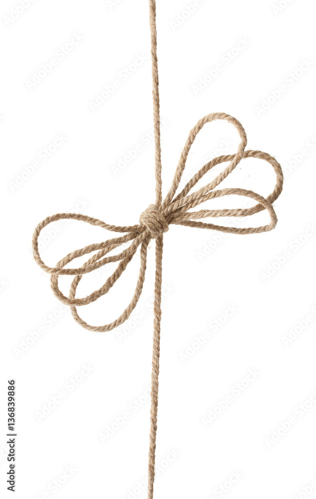 Rope with bowknot, isolated on white.