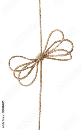 Rope with bowknot, isolated on white.