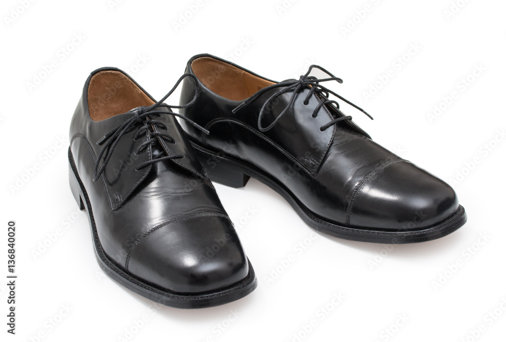 Pair of elegant mens shoes. Fashion black shiny leather. Isolate