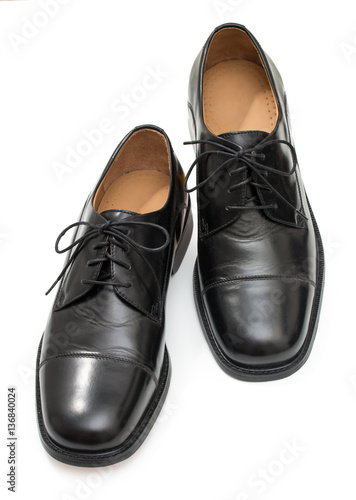 Pair of elegant mens shoes. Fashion black shiny leather. Isolate