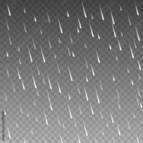 Rainfall design template on transparent grid. Rain effect vector template
