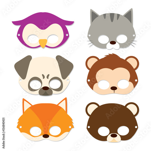 Cute Animal Children Masks for carnival flat color style