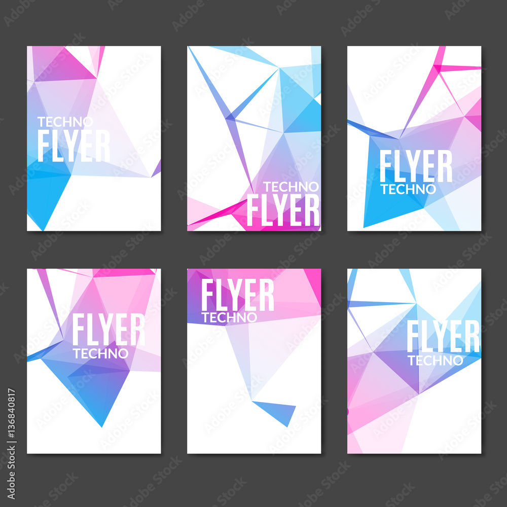 Abstract technology polygonal flyer set. Modern polygonal flyer brochure set