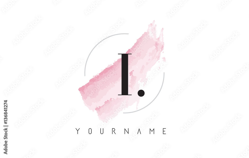 I Letter Logo with Pastel Watercolor Aquarella Brush.