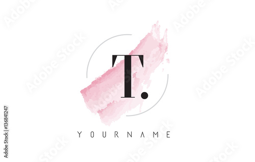 T Letter Logo with Pastel Watercolor Aquarella Brush.