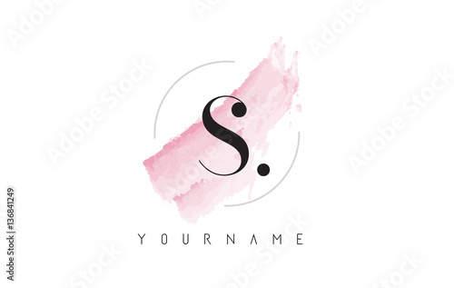 S Letter Logo with Pastel Watercolor Aquarella Brush.