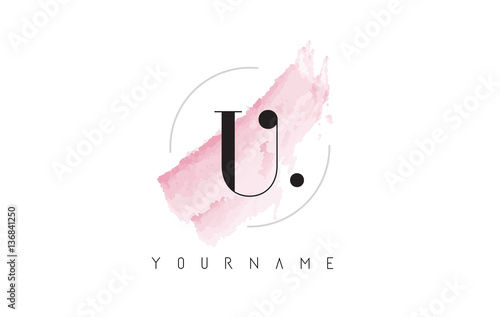 U Letter Logo with Pastel Watercolor Aquarella Brush.