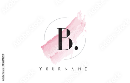 B Letter Logo with Pastel Watercolor Aquarella Brush.