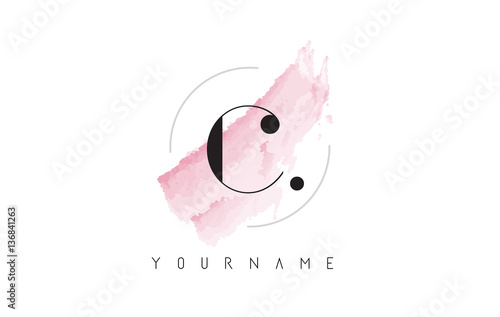 C Letter Logo with Pastel Watercolor Aquarella Brush.