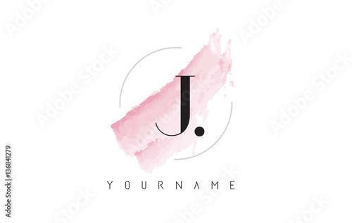 J Letter Logo with Pastel Watercolor Aquarella Brush.