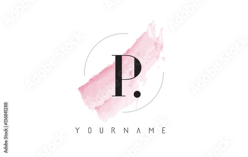 P Letter Logo with Pastel Watercolor Aquarella Brush.