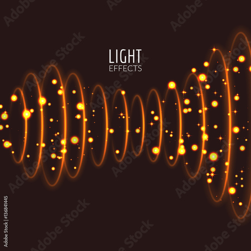 Light effects rings. Motions glowing lines with particles. Modern style