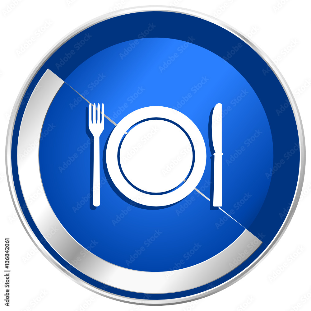 Restaurant blue vector web icon. Metal shine silver chrome border round button isolated on white background. Circle modern design abstract sign for smartphone applications. Restaurant blue vector web icon. Metal shine silver chrome border round button isolated on white background. Circle modern design abstract sign for smartphone applications.