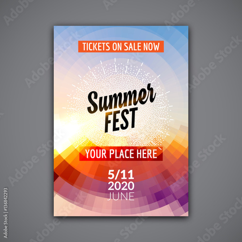 Summer festival flyer design template. Summer poster flyer template colorful design