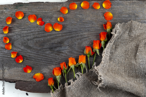 red roses on wooden board, Valentines Day background photo