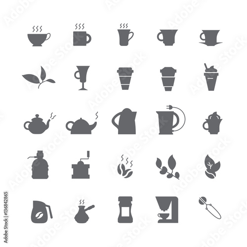 Dark icons with coffee and tea.