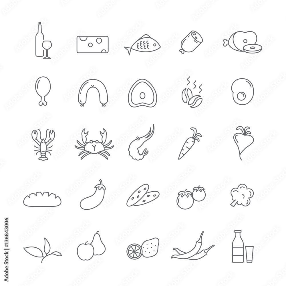 Set of icons with food for cooking.