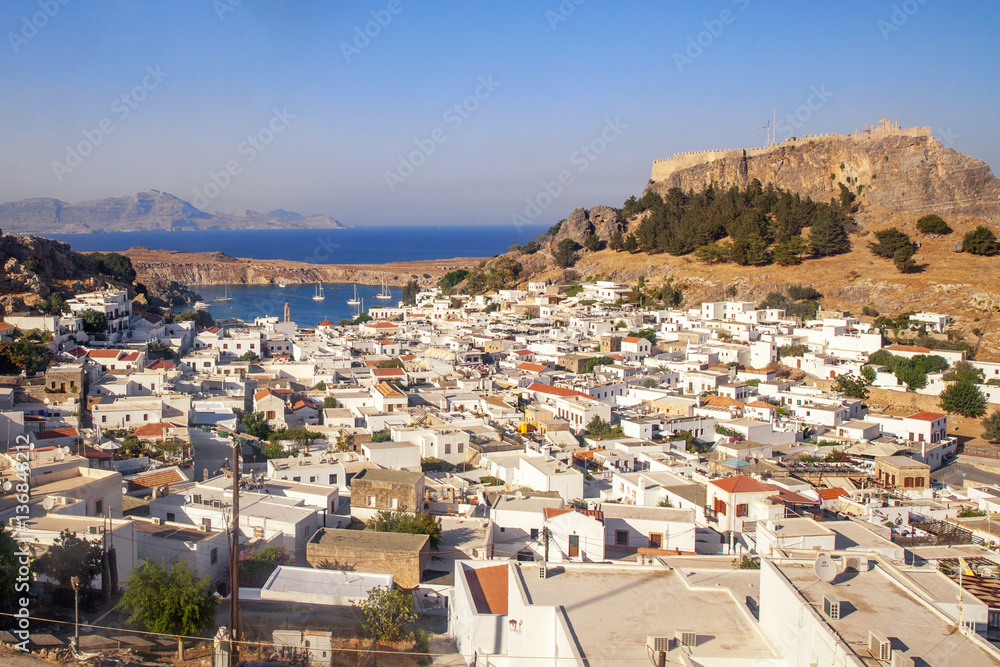 Panorama of Lindos and the Acropolis. Rhodes, Greece
