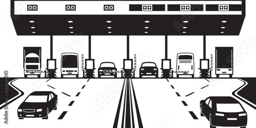 Road tax checkpoint on highway - vector illustration