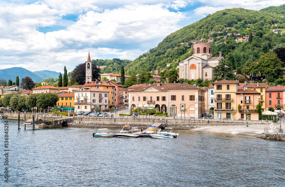 Laveno Mombello, located in an natural gulf on the east bank of Lake Maggiore in province of Varese, Italy.
