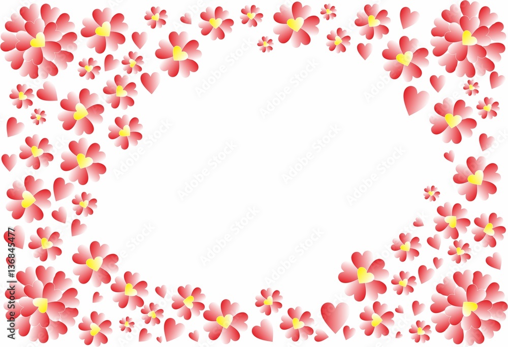 Rahmen mit roten Herzen und Herz-Blumen