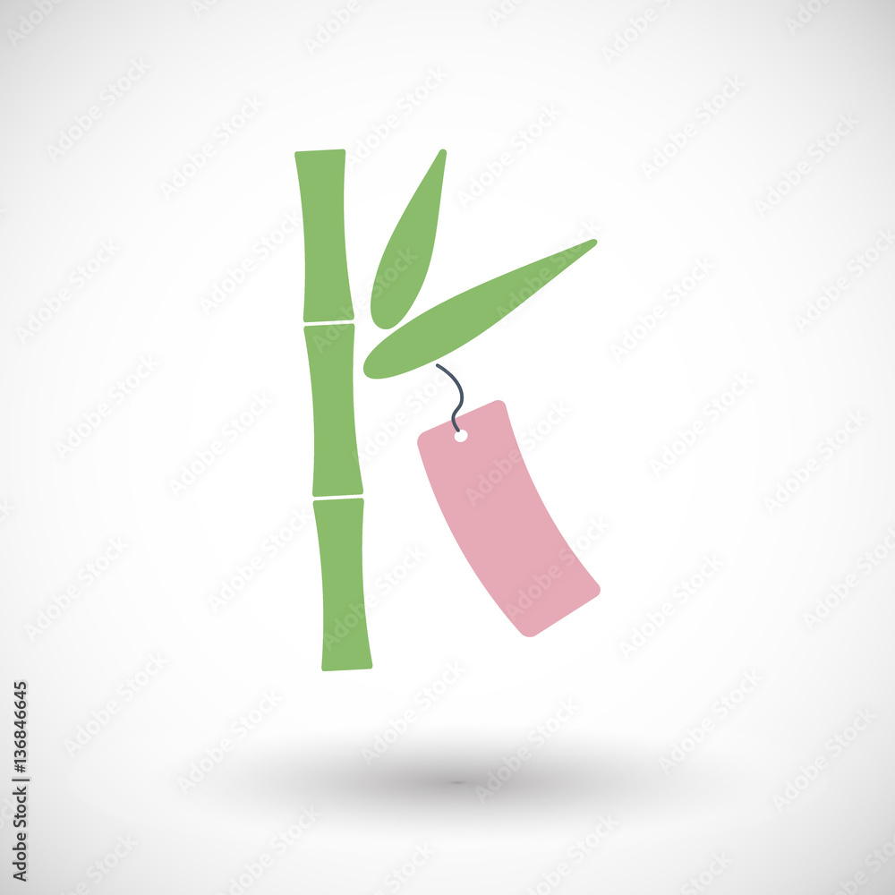 Bamboo with paper strip vector flat icon