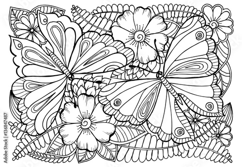 Wallpaper Mural Doodle floral pattern in black and white. Page for coloring book Torontodigital.ca