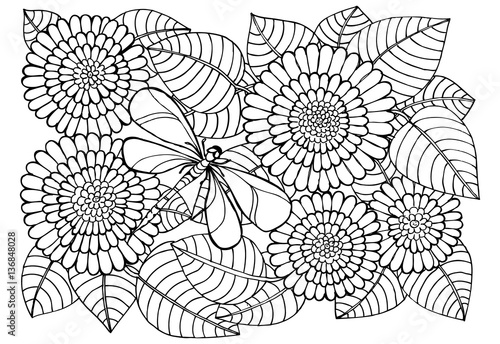 Vector floral carpet and dragonfly