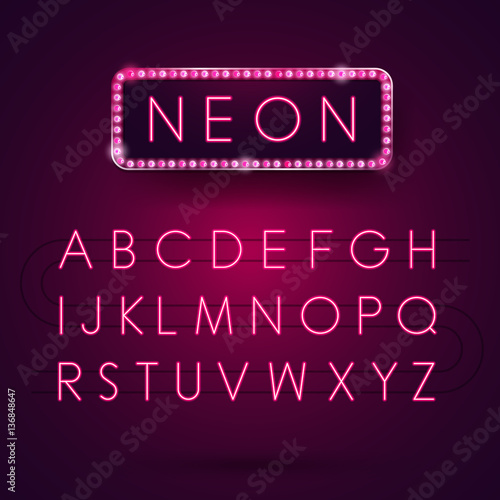 Glowing Neon Alphabet. Font Type. Electric light. Vector illustr