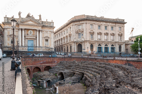 Remains of the Roman amphitheater at the Stesicoro square in Catania, Italy photo