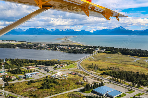Aerial view from an airplane of Homer Spit and  Kachemak Bay, Kenai Peninsula, Alaska photo