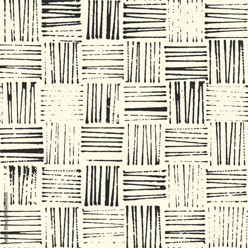 wicker texture, rustic stamp style seamless vector pattern, black and white