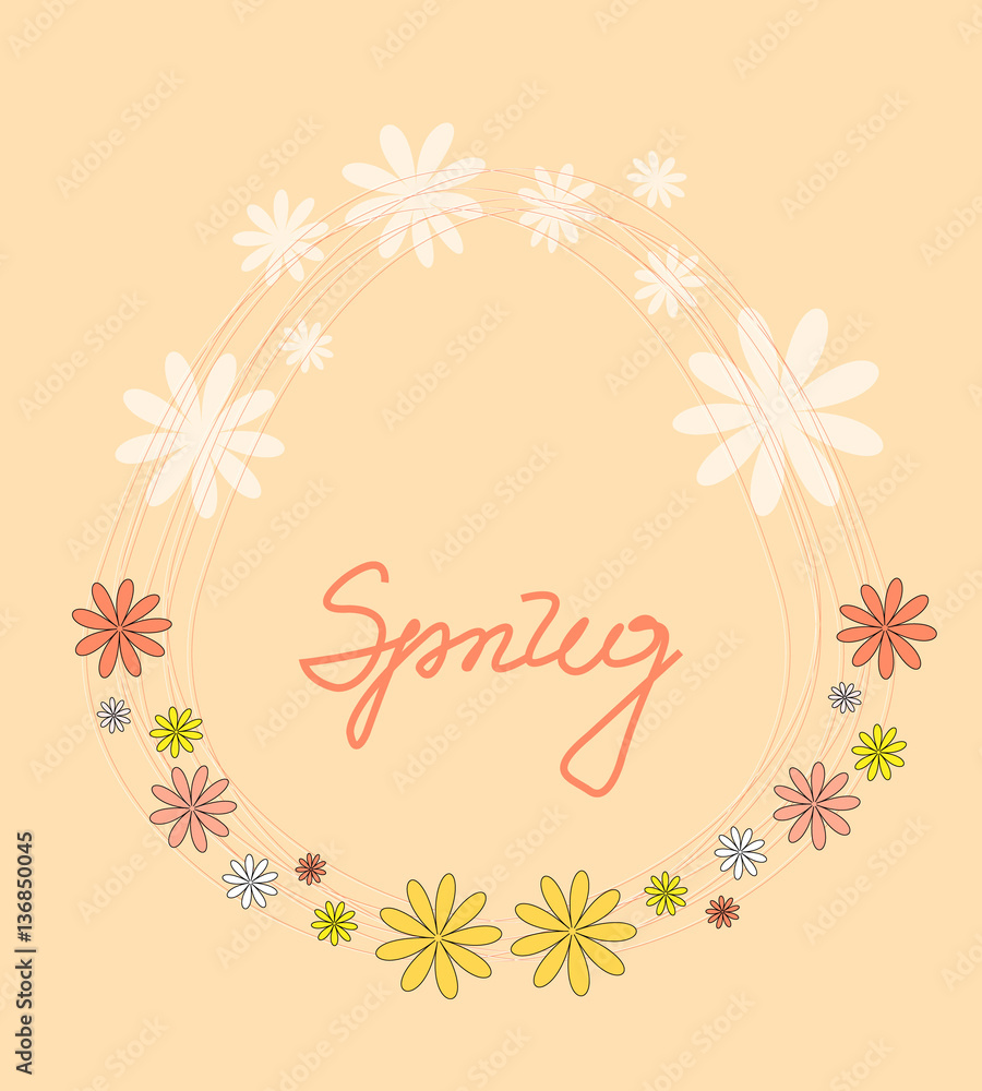 Spring handwritten text with simple floral decoraton
