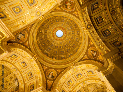 Indoor view of colorful picturesque dome ceiling in Saint Stephen s Basilica  Budapest  Hungary  Europe. UNESCO World Heritage Site.
