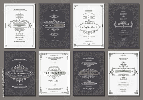 Retro creative card template with flourishes ornament elements. Background for invitation, announcement, brochure in vintage style