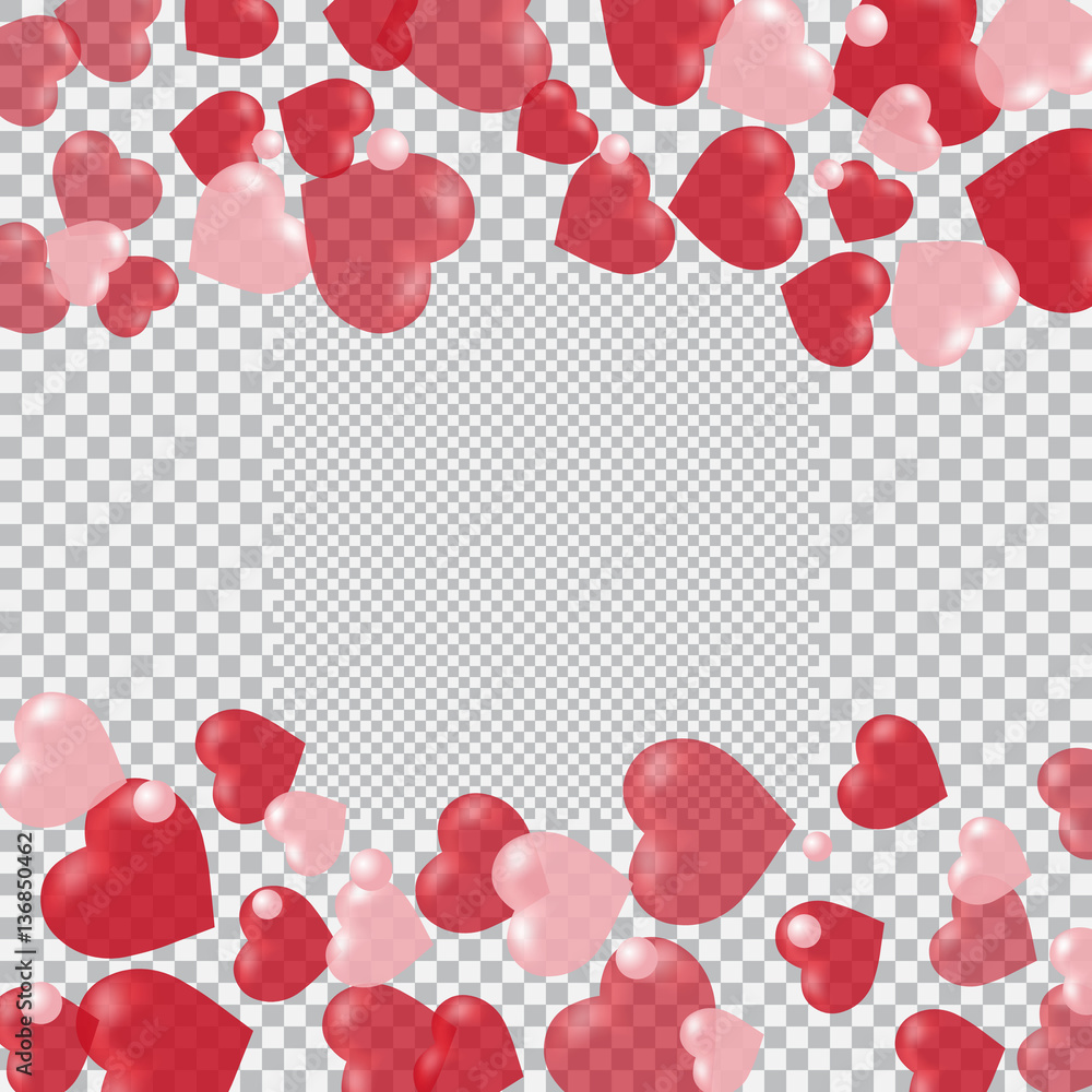 Red and pink hearts translucent located on the bottom and top. Place the cell under the ad. Checkered background. Valentine's Day. illustration Red and pink hearts translucent located on the bottom and top. Place the cell under the ad. Checkered background. Valentine's Day. illustration