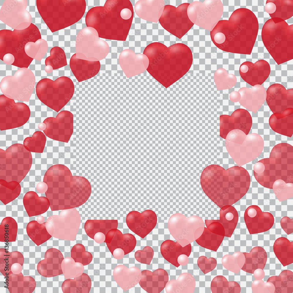 Red and pink translucent hearts arranged in a circle. Place the cell under the ad. Checkered background. Valentine's Day. illustration Red and pink translucent hearts arranged in a circle. Place the cell under the ad. Checkered background. Valentine's Day. illustration