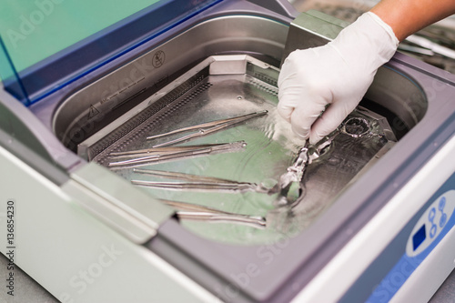 Obraz na plátně Cleaning systems for medical instruments. Ultrasonic cleaner
