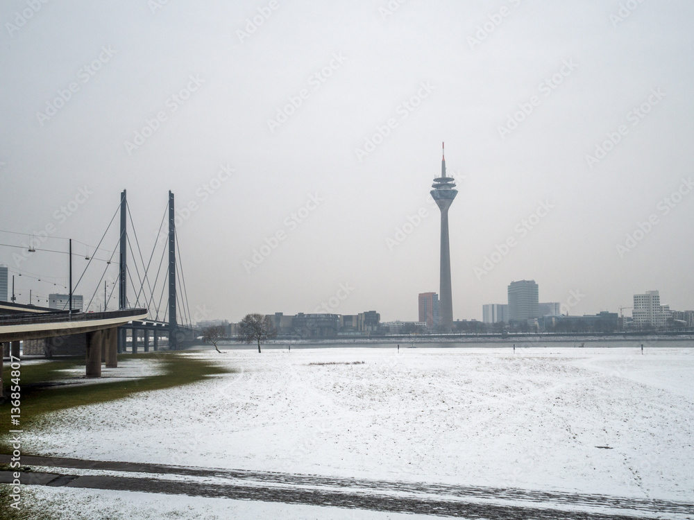 Duesseldorf TV Tower in Snow Landscape