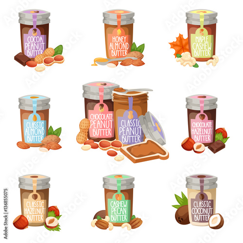 Peanut butter vector flat design illustration jar.