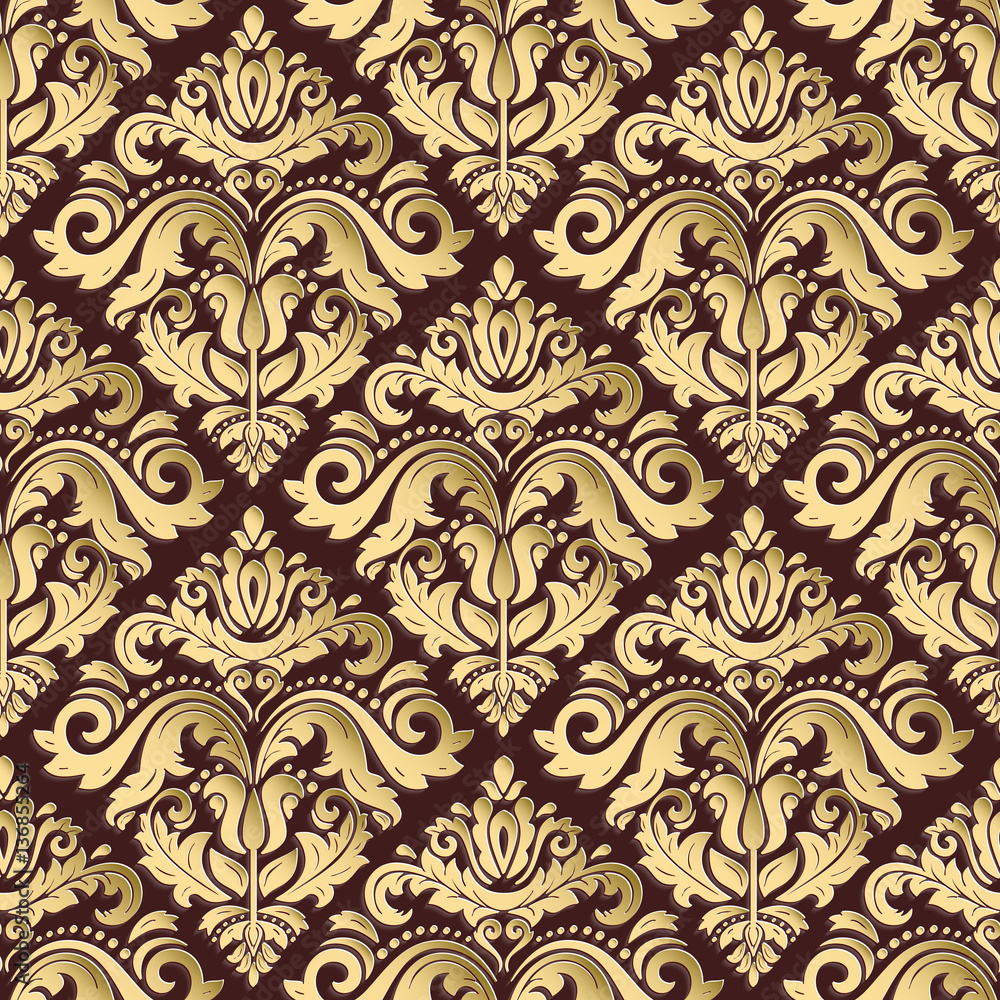 Seamless oriental ornament. Fine traditional oriental pattern with 3D elements, shadows and highlights. Brown and golden pattern Seamless oriental ornament. Fine traditional oriental pattern with 3D elements, shadows and highlights. Brown and golden pattern