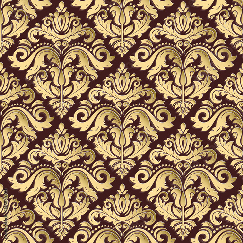 Seamless oriental ornament. Fine traditional oriental pattern with 3D elements  shadows and highlights. Brown and golden pattern