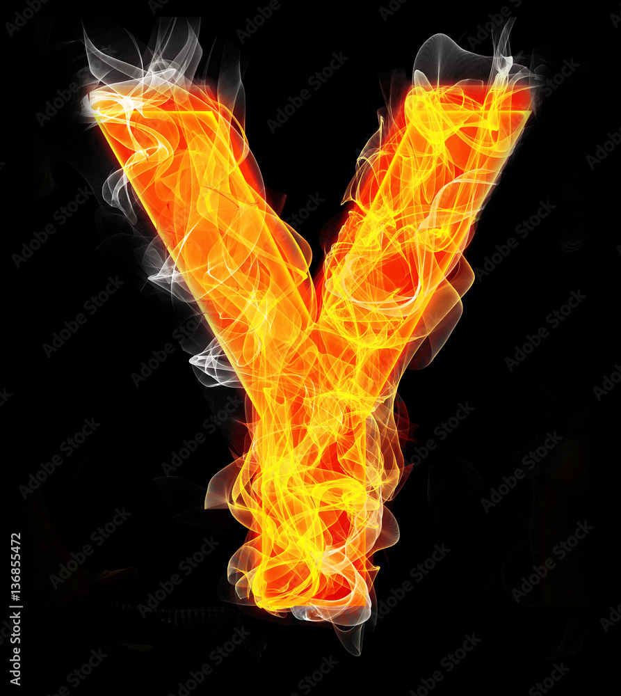 Fototapeta premium Burning letters as alphabet type Y