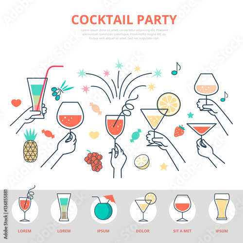 Linear flat celebrations Alcohol drink Cocktail party vector