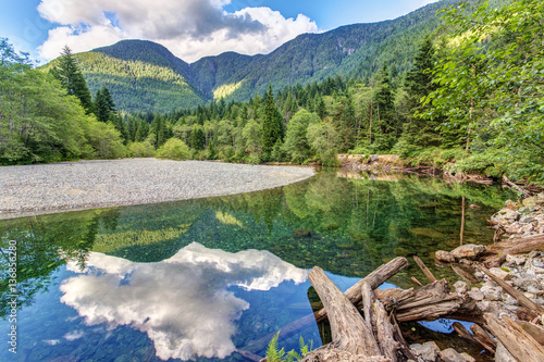 very serene landscape and reflection at Golden ears provincial park, british Columbia, Canada. On an easy day hike to lower falls. photo